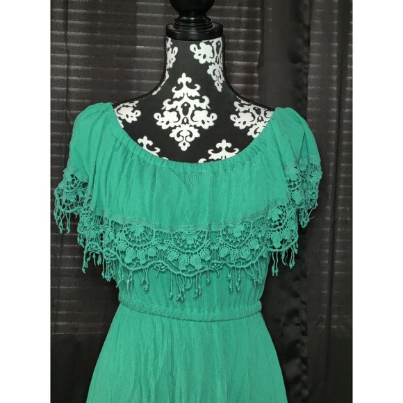XOXO Lace Ruffle Dress Sleeveless Scoop Neck Green Womens Size Medium‎ - Picture 2 of 12